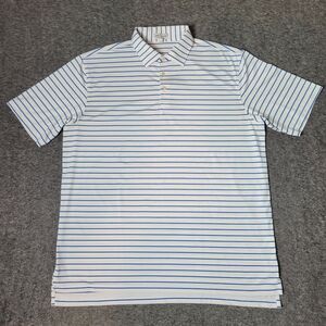 Peter Millar Summer Comfort Men's Golf Polo Size XL White Blue Striped